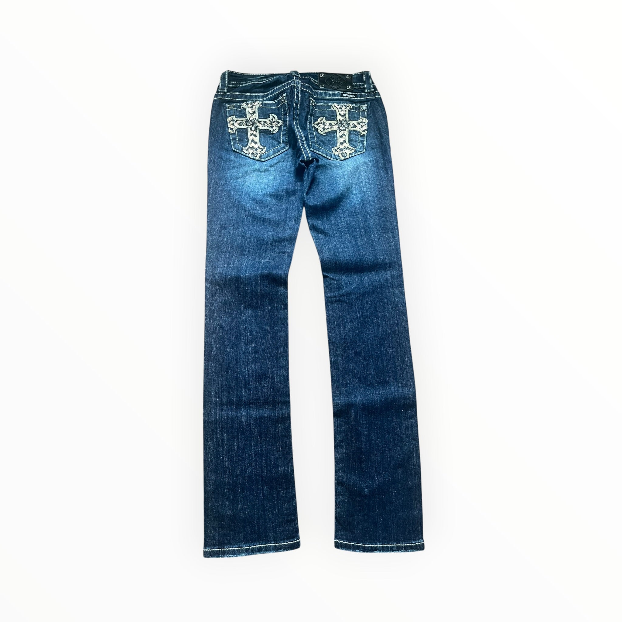 Miss Me Low Rise Straight Jeans – Dark Blue Wash