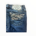 Miss Me Y2K Bootcut Jeans – Dark Wash Rhinestone Wings XS