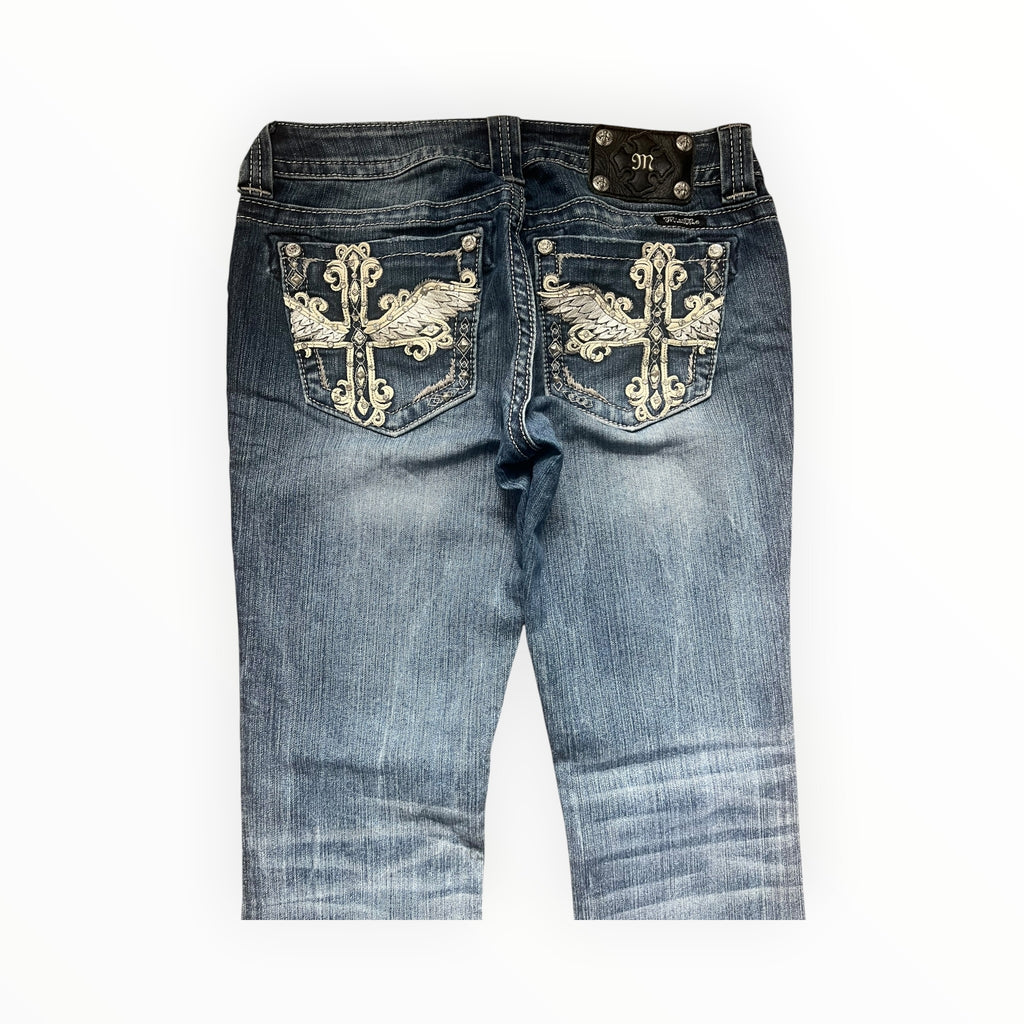Miss Me Low Rise Bootcut Jeans – Cross Pocket Design – Size S