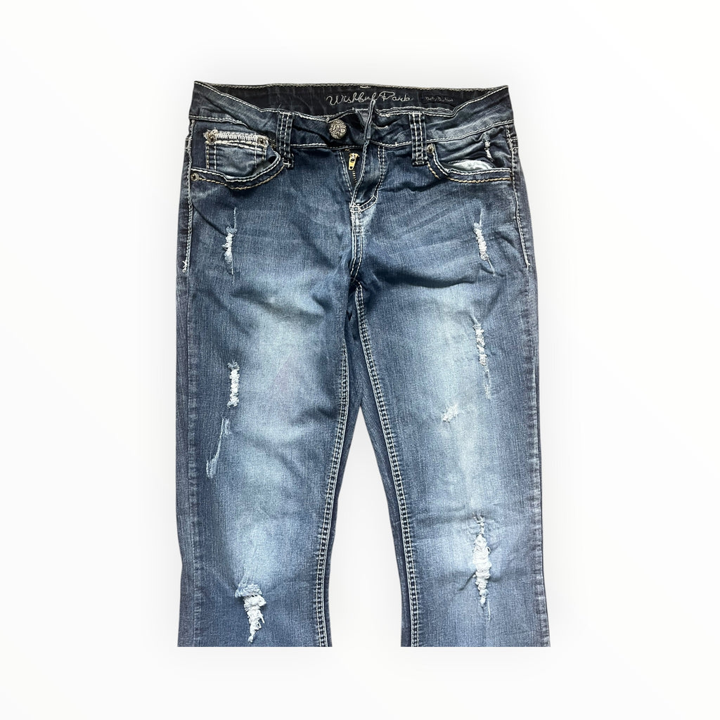 Y2K Wishful Park Distressed Bootcut Jeans S – Light Wash