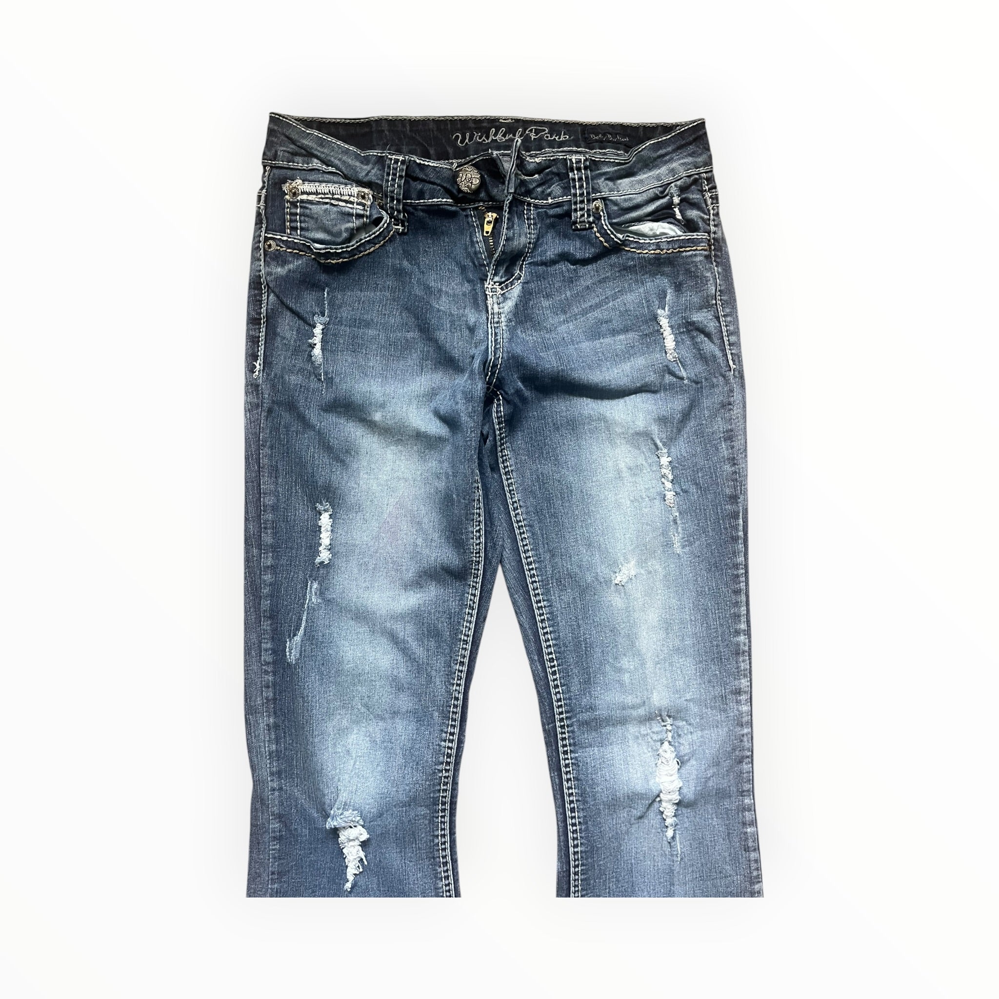 Y2K Wishful Park Distressed Bootcut Jeans S – Light Wash