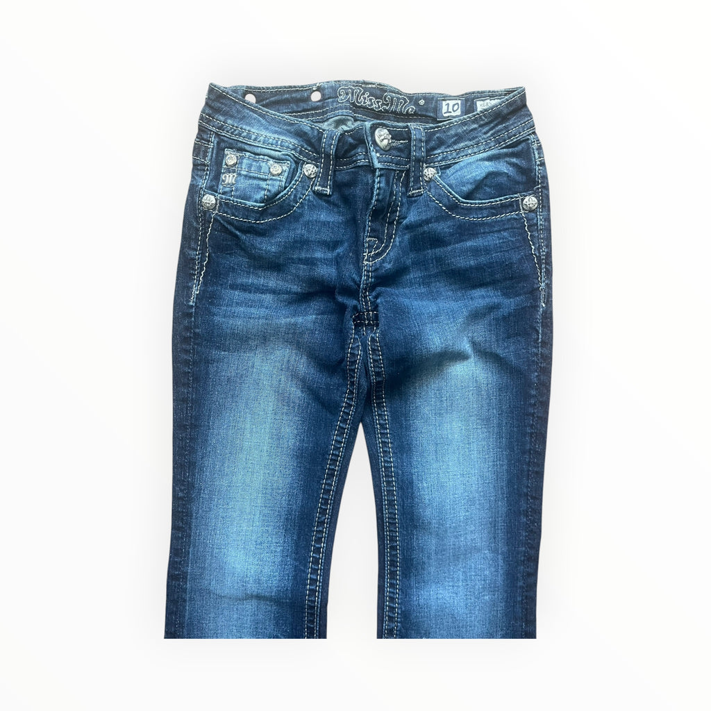 Miss Me Y2K Bootcut Jeans – Dark Wash Rhinestone Wings XS
