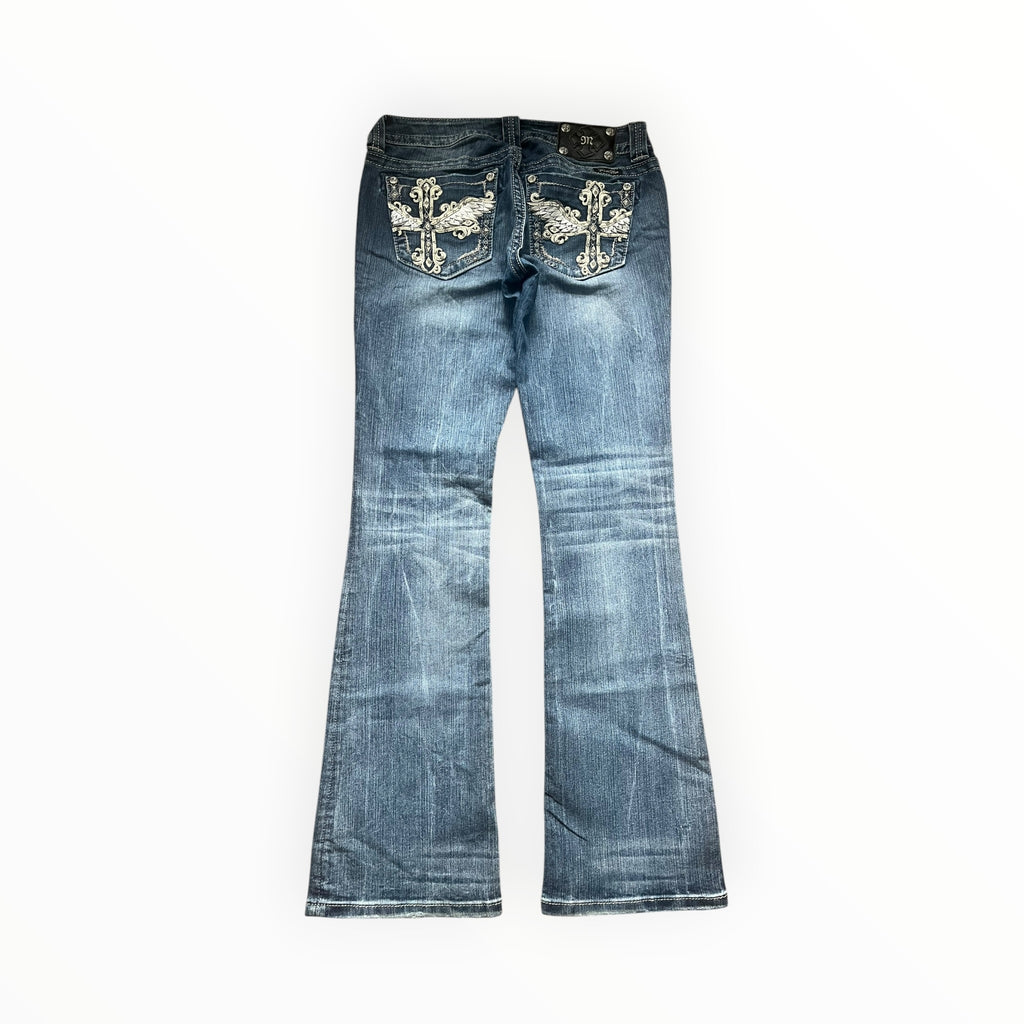 Miss Me Low Rise Bootcut Jeans – Cross Pocket Design – Size S