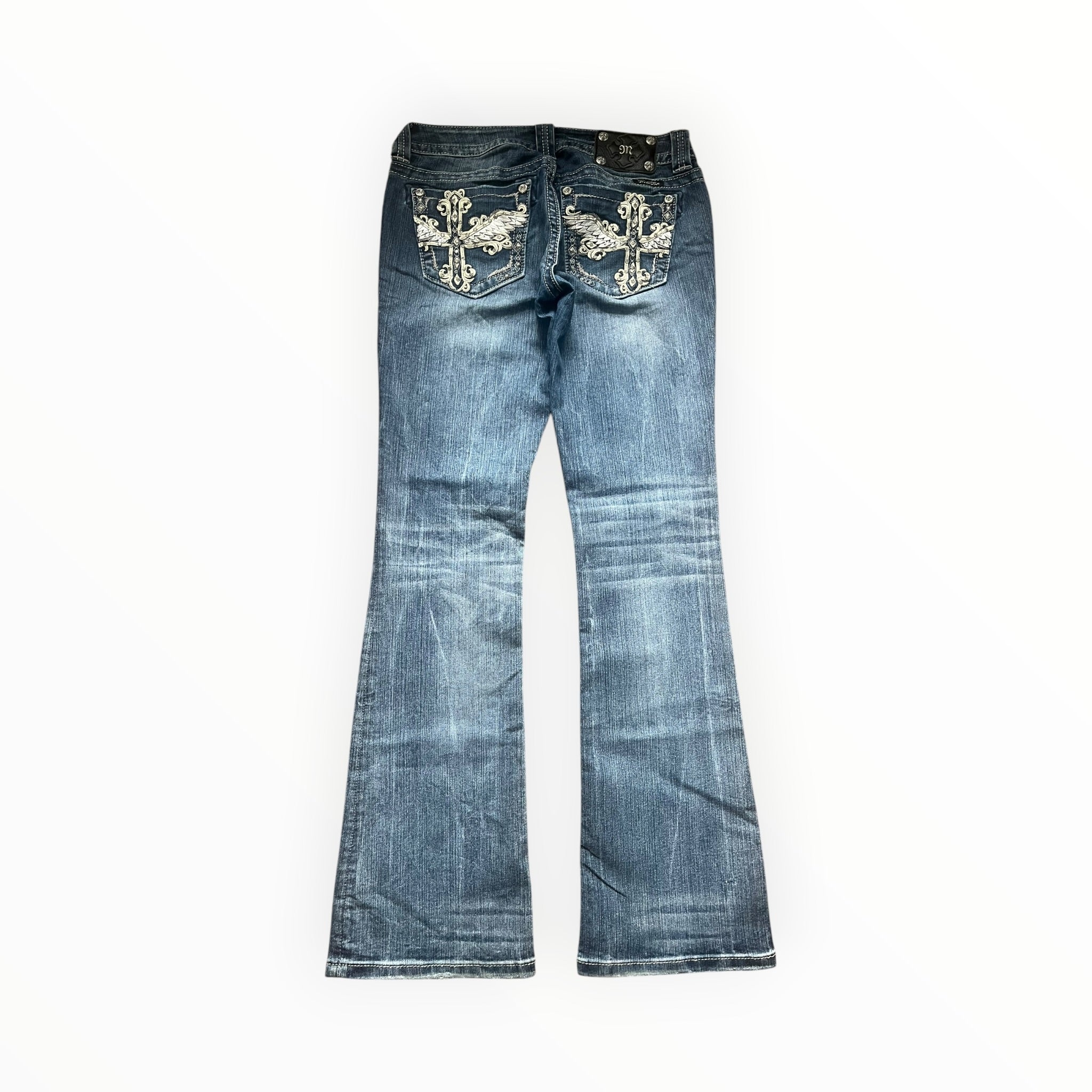 Miss Me Low Rise Bootcut Jeans – Cross Pocket Design – Size S