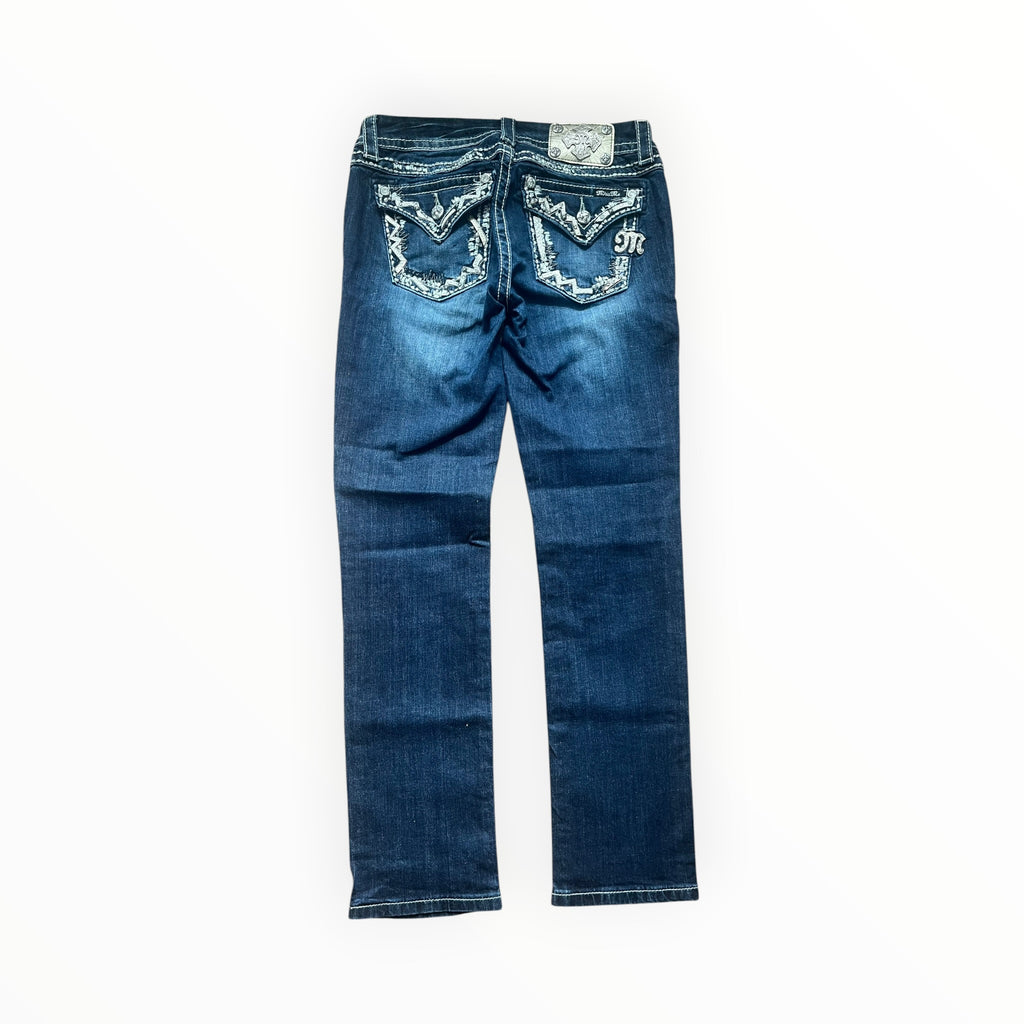 Miss Me Low Rise Straight Jeans – Dark Blue Wash