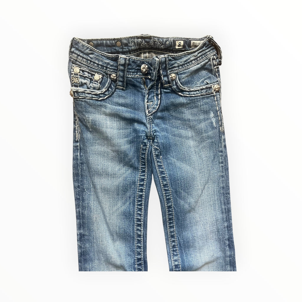 Miss Me Y2K Bootcut Jeans – Light Wash Embroidered Pocket S
