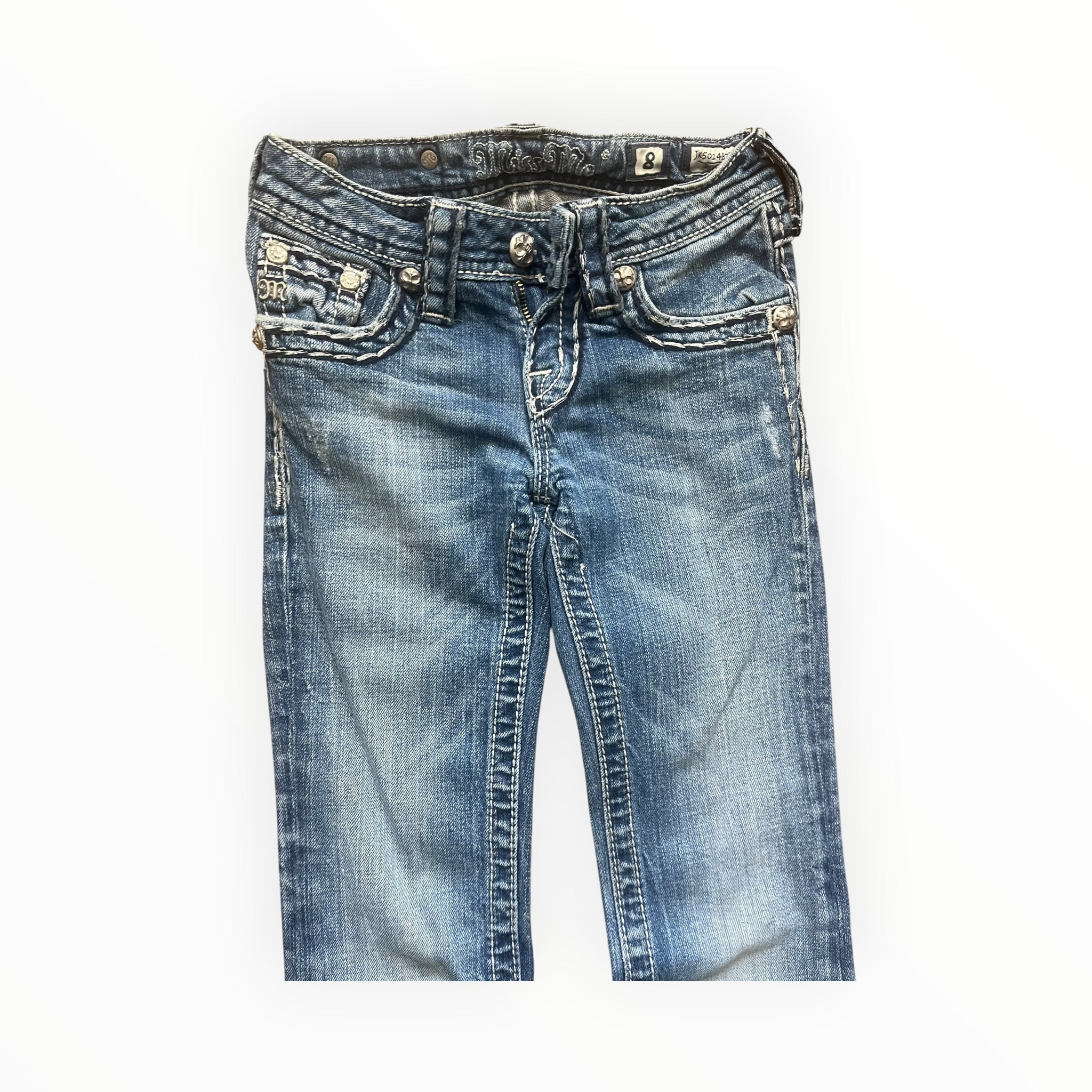 Miss Me Y2K Bootcut Jeans – Light Wash Embroidered Pocket S