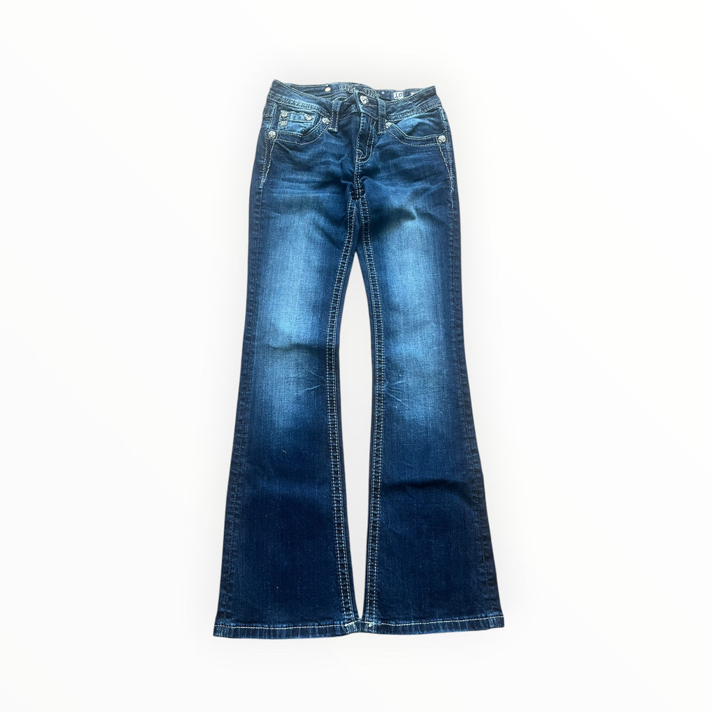 Miss Me Y2K Bootcut Jeans – Dark Wash Rhinestone Wings XS