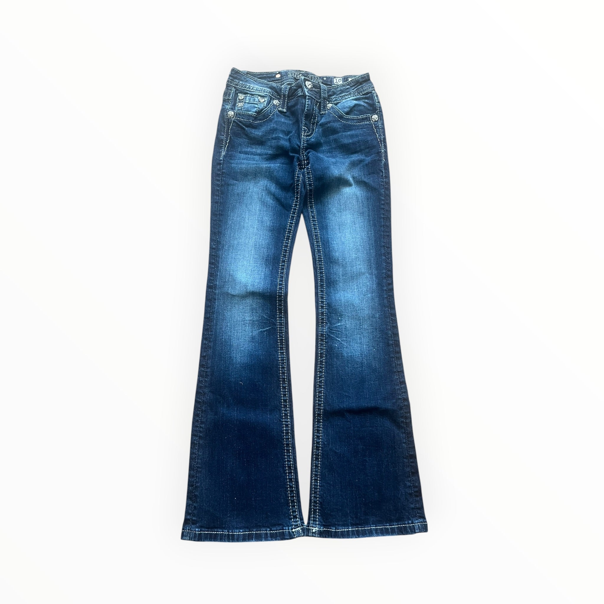 Miss Me Y2K Bootcut Jeans – Dark Wash Rhinestone Wings XS