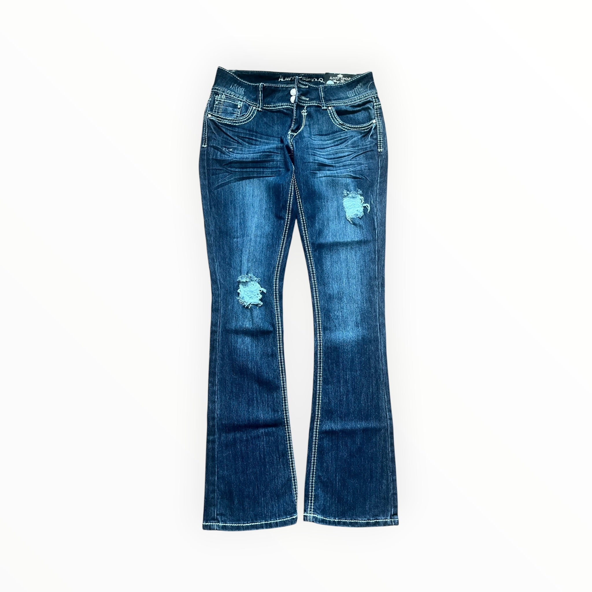 Almost Famous Y2K Embroidered Cross Bootcut Jeans – Dark Wash S