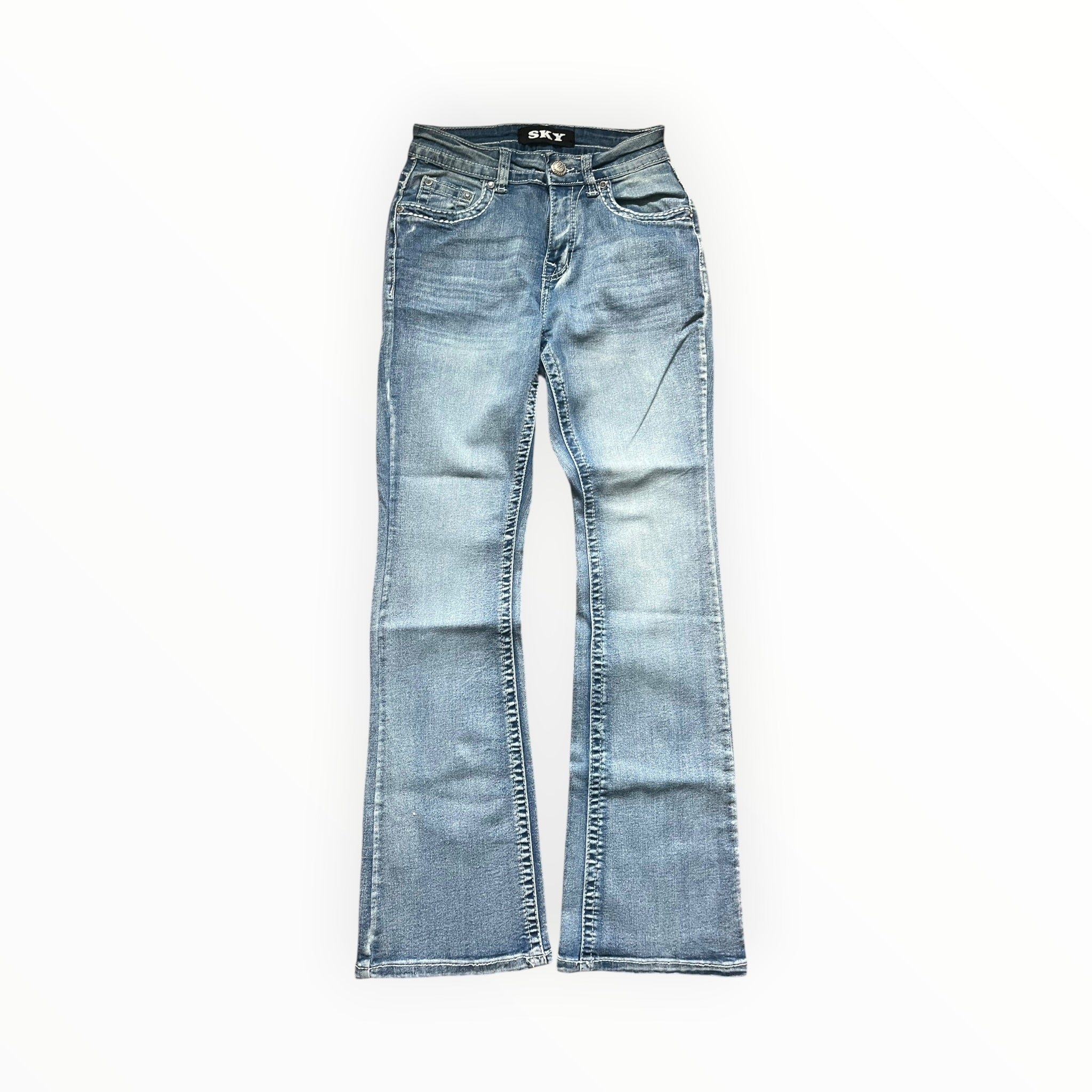 SKY Premium Collection Y2K Skull Wing Bootcut Jeans – Light Wash S