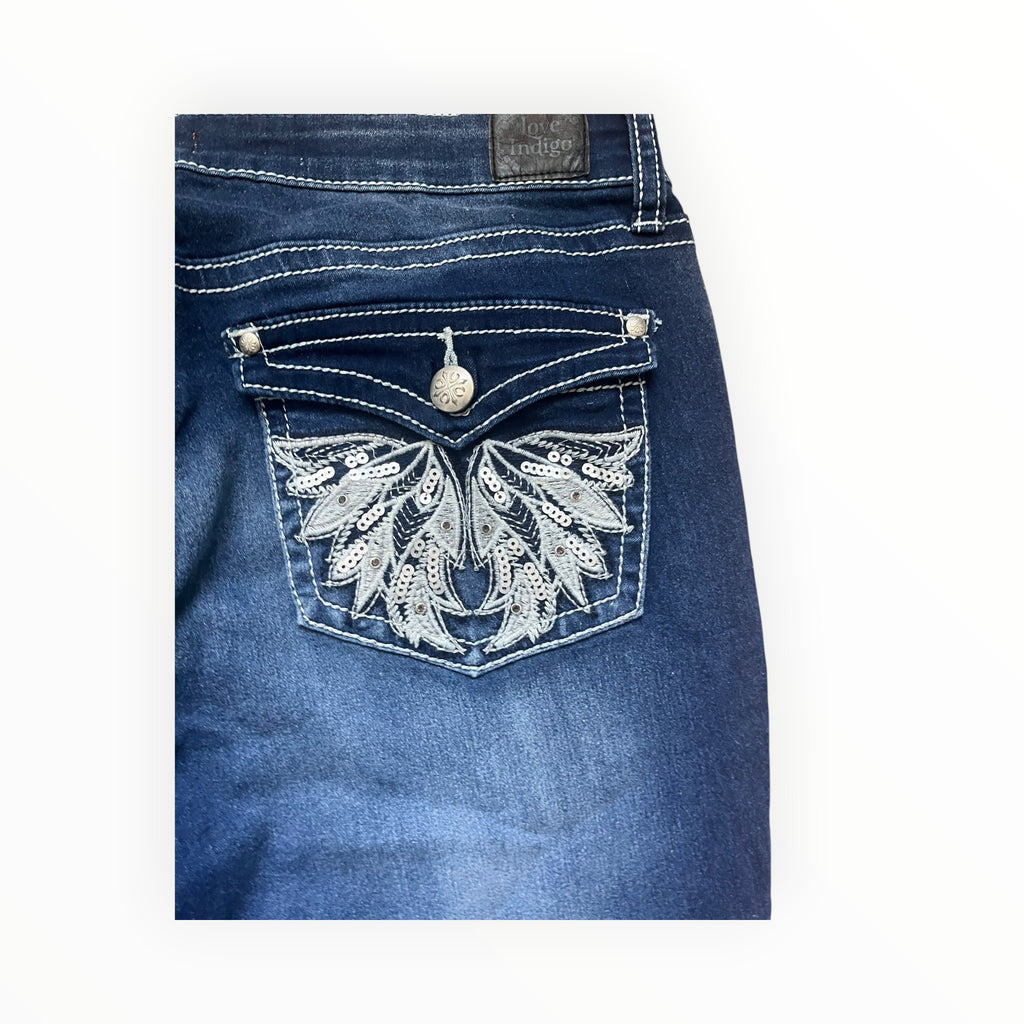 Y2K Bootcut Jeans Damen – Größe L – Dark Blue Wash