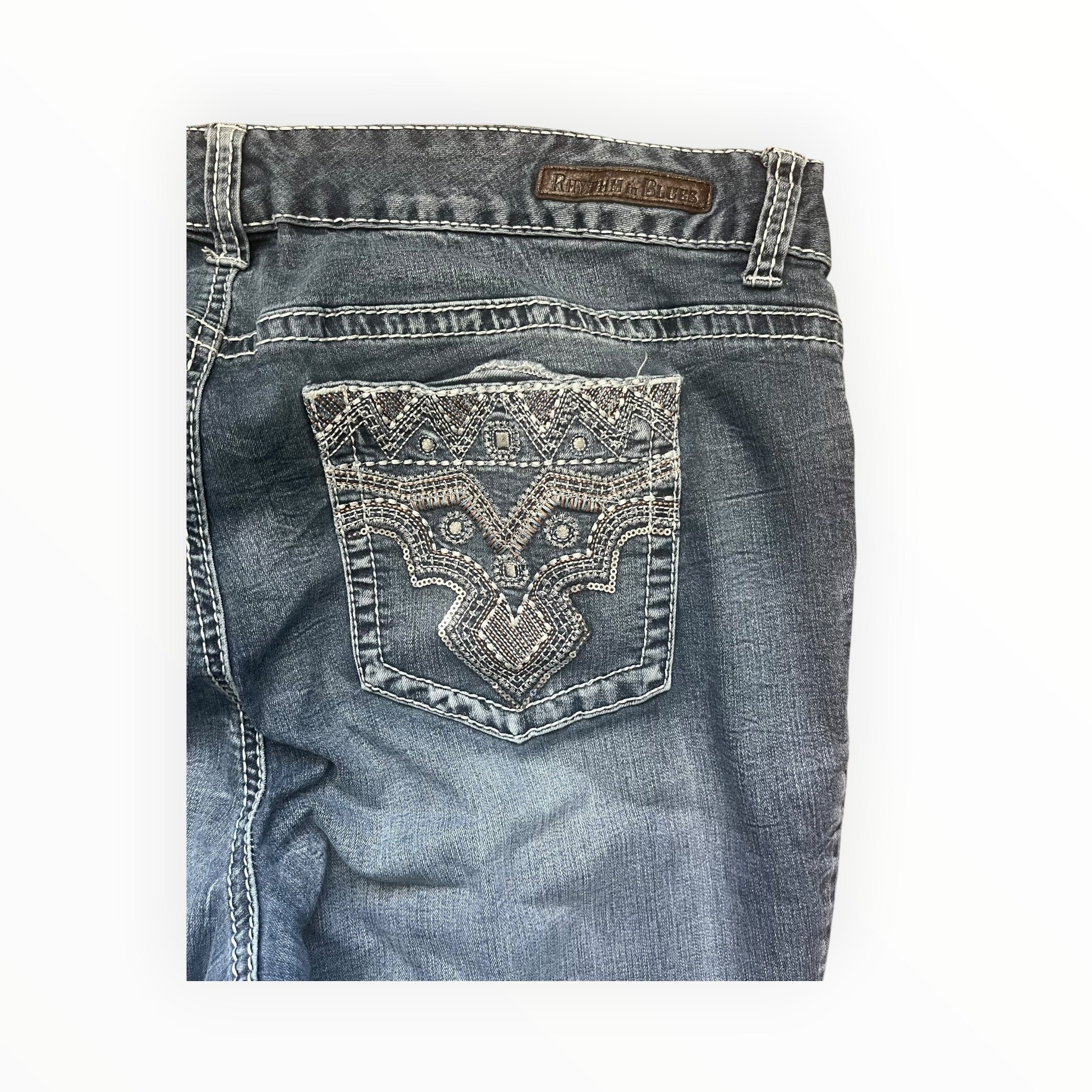 Y2K Embroidered Pocket Bootcut Jeans – Light Wash L
