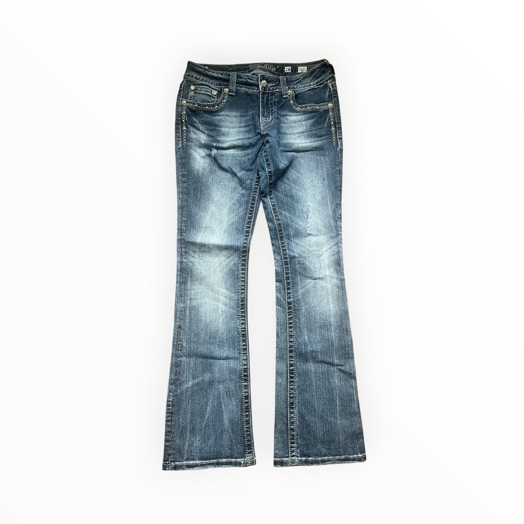 Miss Me Low Rise Bootcut Jeans – Cross Pocket Design – Size S