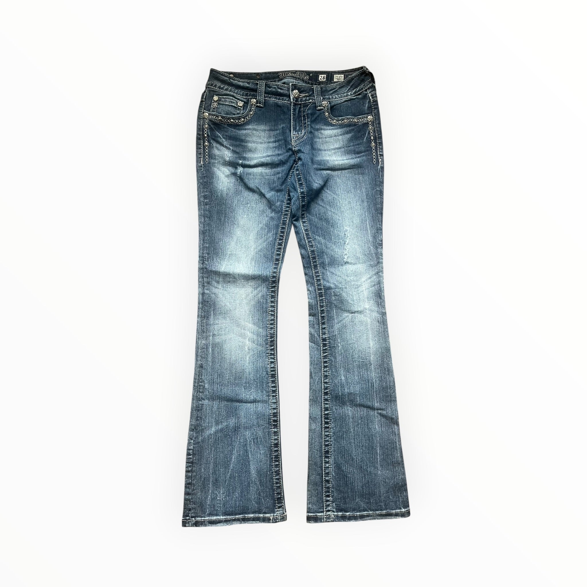 Miss Me Low Rise Bootcut Jeans – Cross Pocket Design – Size S