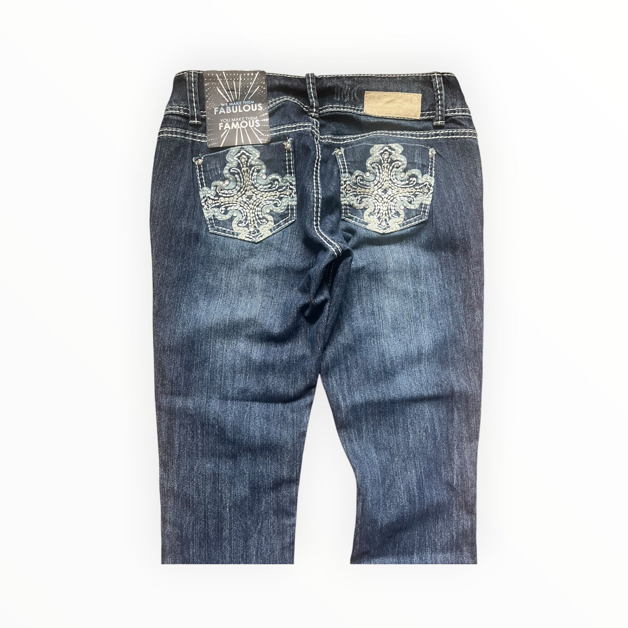 Almost Famous Y2K Embroidered Cross Bootcut Jeans – Dark Wash S