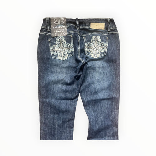 Almost Famous Y2K Embroidered Cross Bootcut Jeans – Dark Wash S