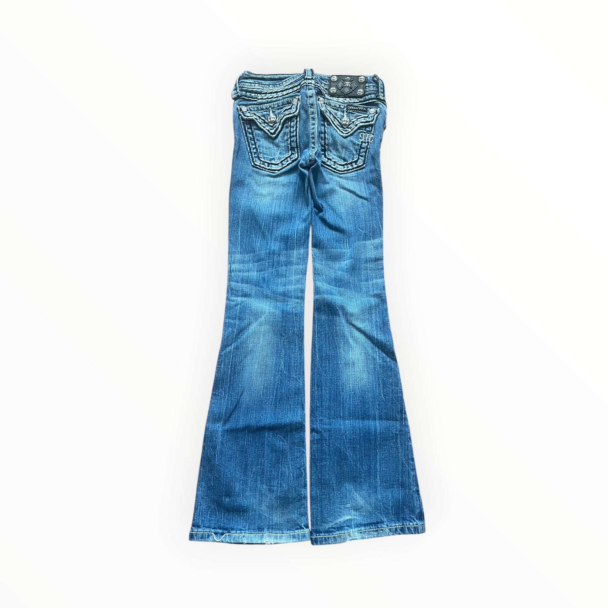 Miss Me Y2K Bootcut Jeans – Light Wash Embroidered Pocket S