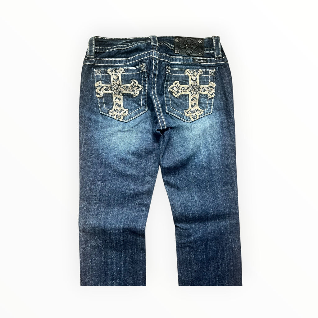 Miss Me Low Rise Straight Jeans – Dark Blue Wash