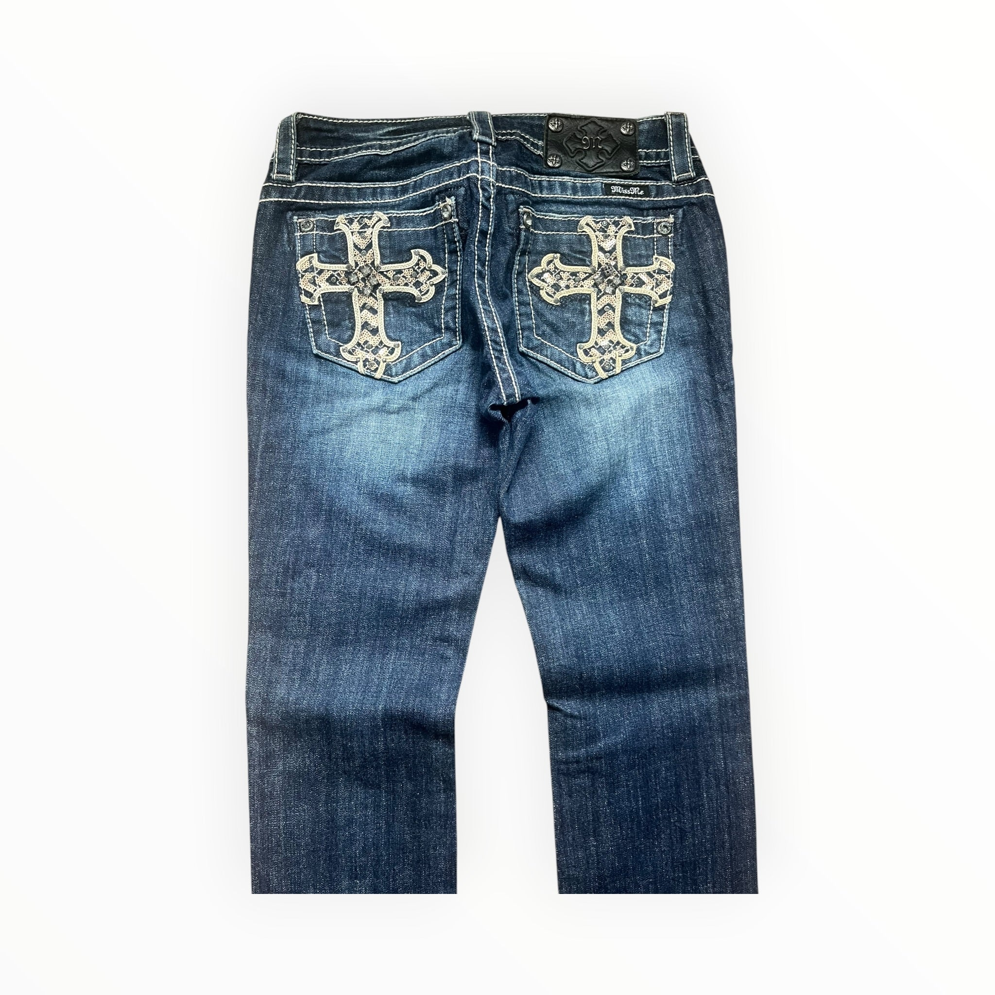 Miss Me Low Rise Straight Jeans – Dark Blue Wash