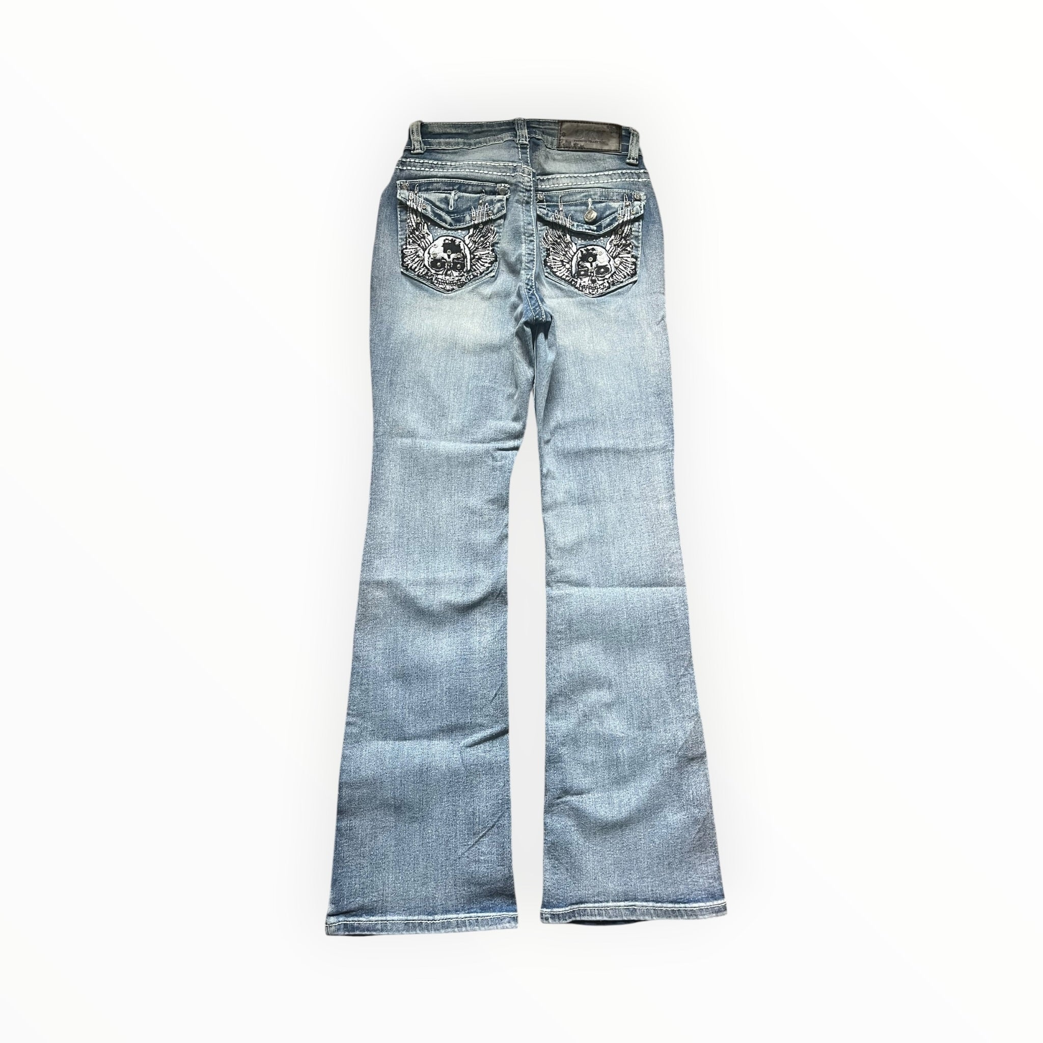 SKY Premium Collection Y2K Skull Wing Bootcut Jeans – Light Wash S
