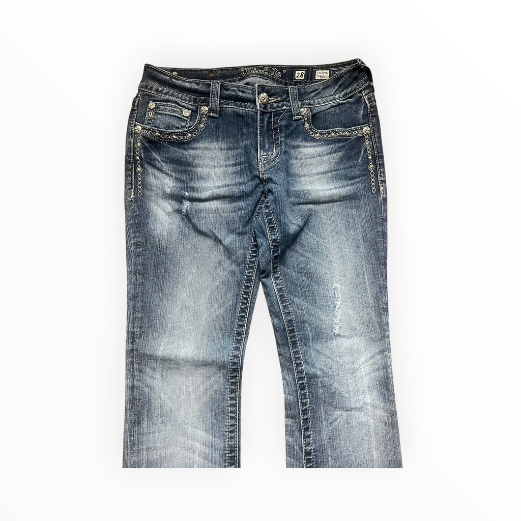 Miss Me Low Rise Bootcut Jeans – Cross Pocket Design – Size S