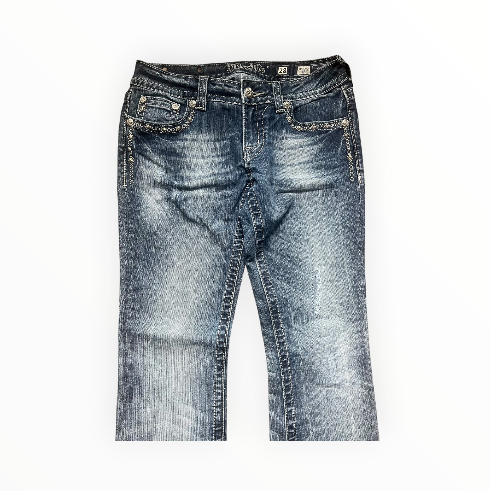 Miss Me Low Rise Bootcut Jeans – Cross Pocket Design – Size S