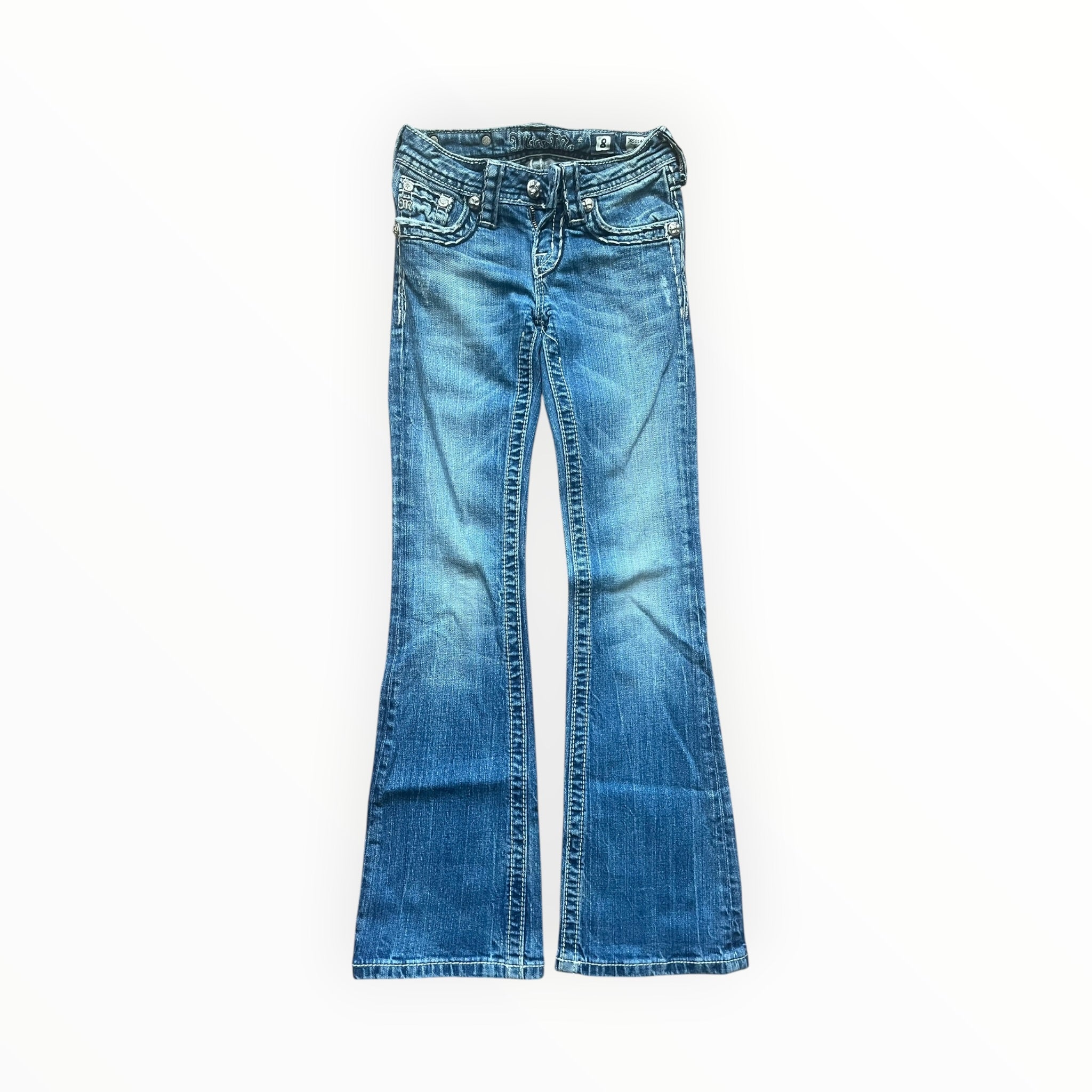 Miss Me Y2K Bootcut Jeans – Light Wash Embroidered Pocket S