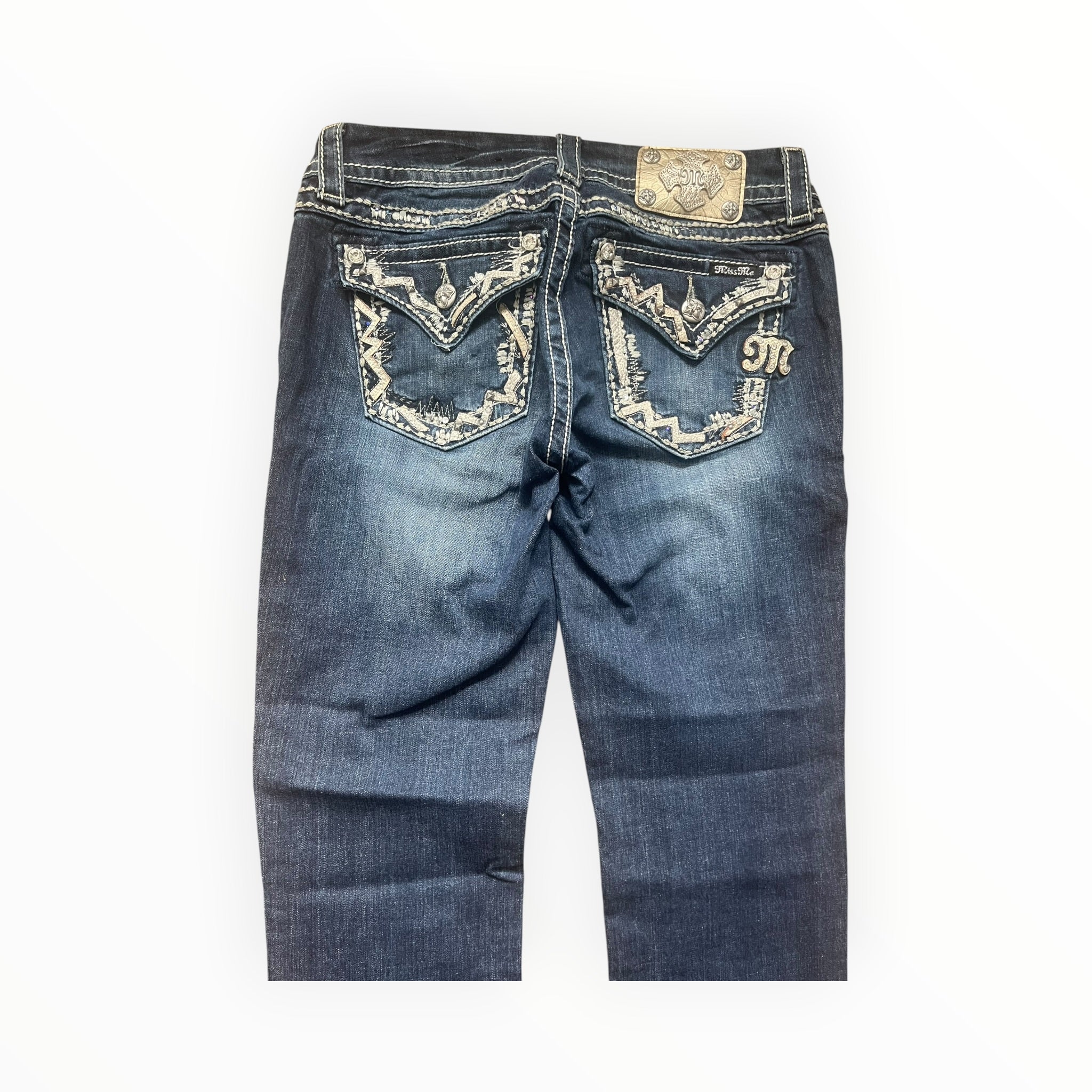 Miss Me Low Rise Straight Jeans – Dark Blue Wash