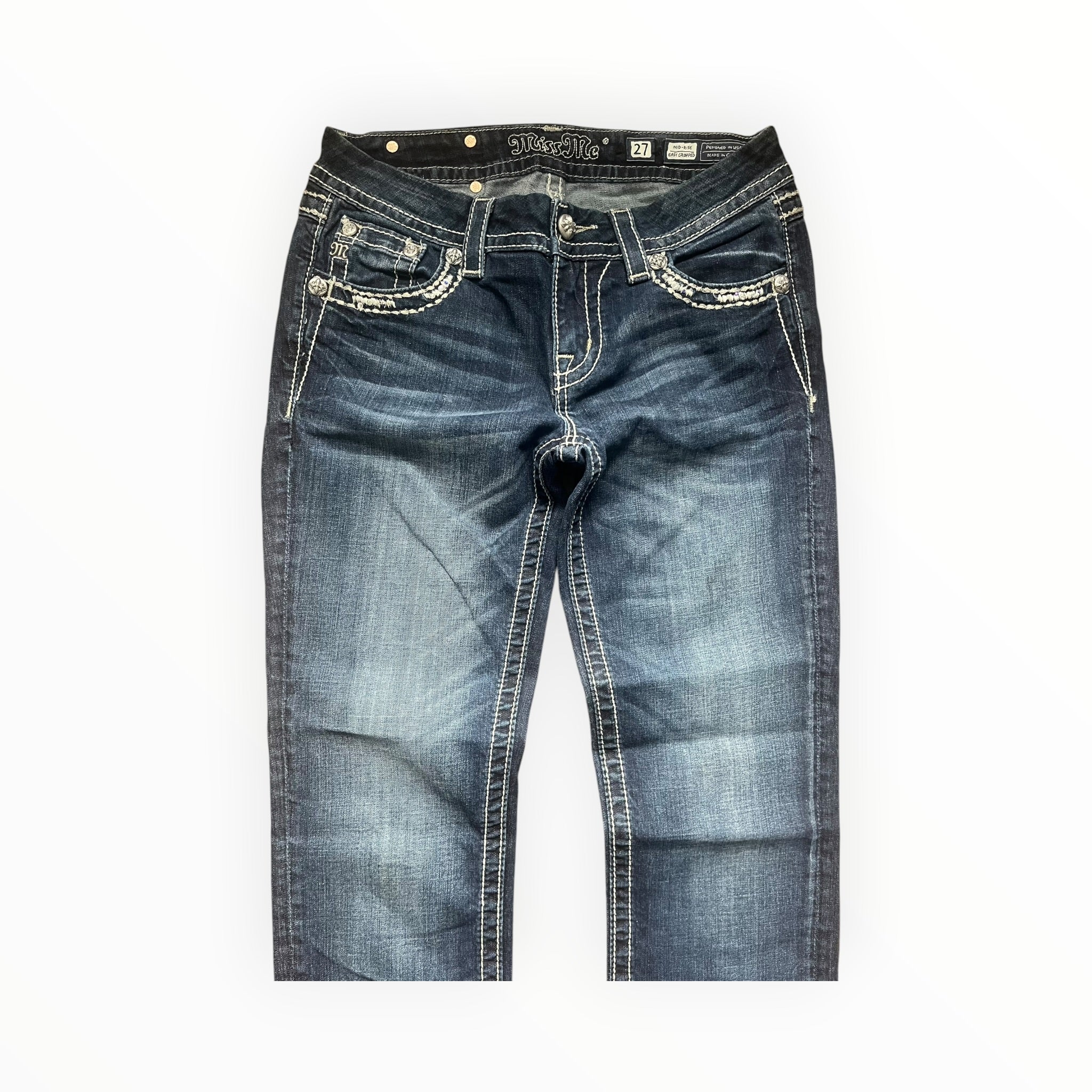 Miss Me Low Rise Straight Jeans – Dark Blue Wash