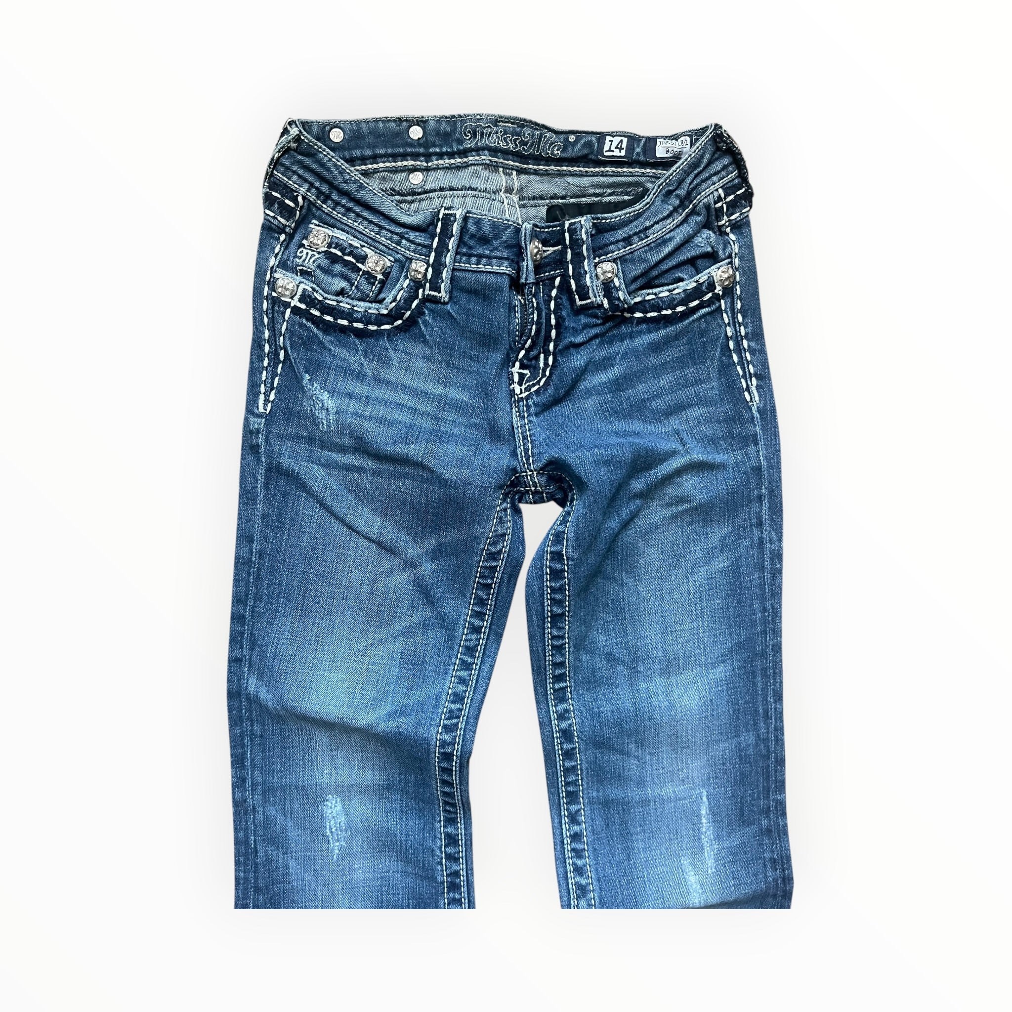 Miss Me Y2K Bootcut Jeans Damen – Größe XS – Blue Wash