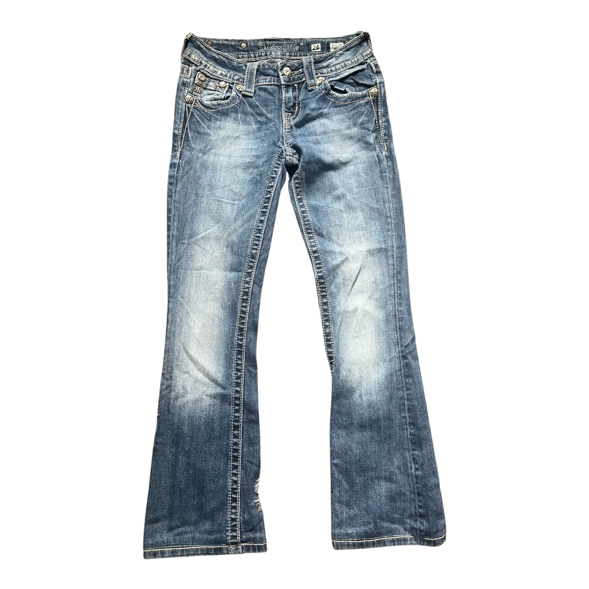 Miss Me Low Rise Bootcut Jeans mit besonderem Muster