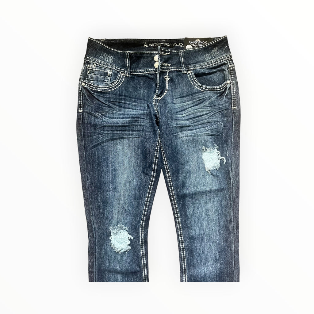 Almost Famous Y2K Embroidered Cross Bootcut Jeans – Dark Wash S