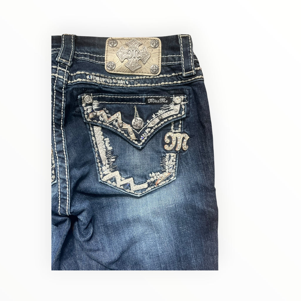 Miss Me Low Rise Straight Jeans – Dark Blue Wash