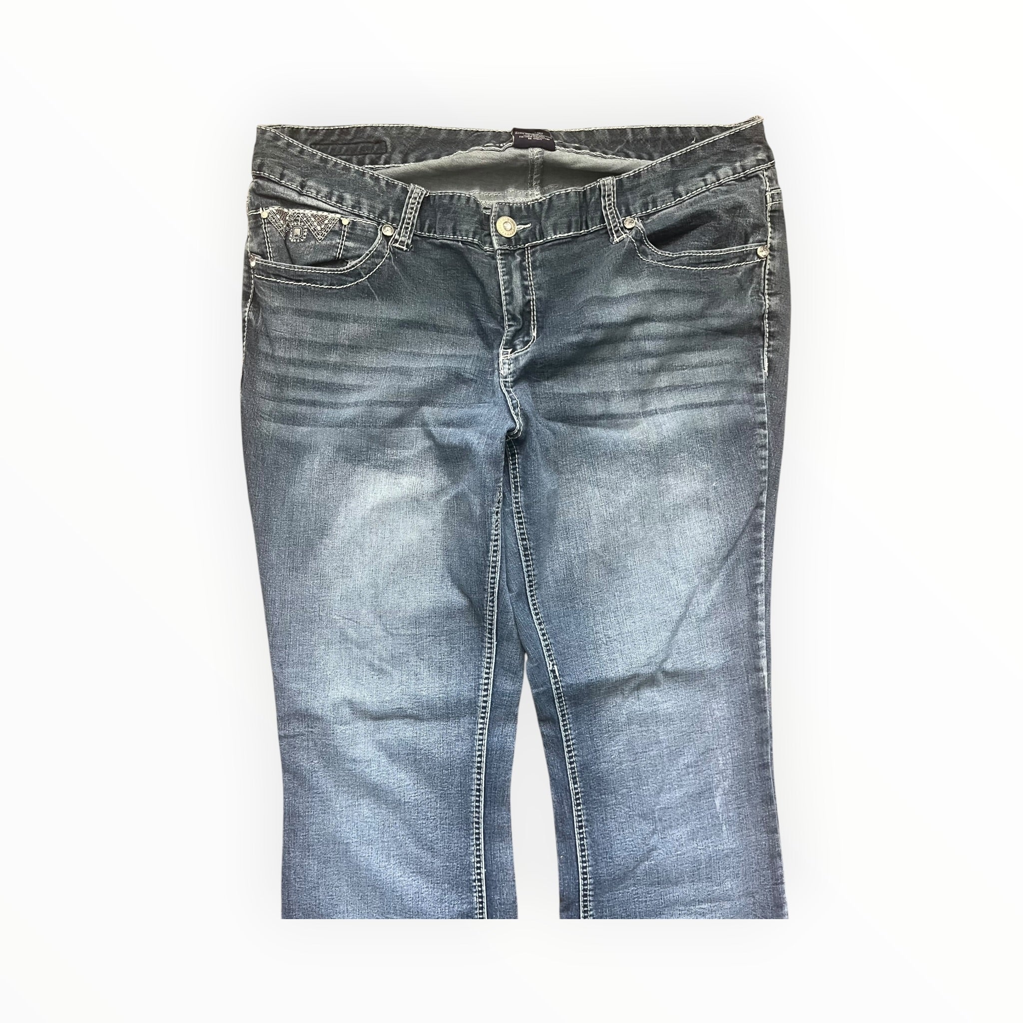 Y2K Embroidered Pocket Bootcut Jeans – Light Wash L