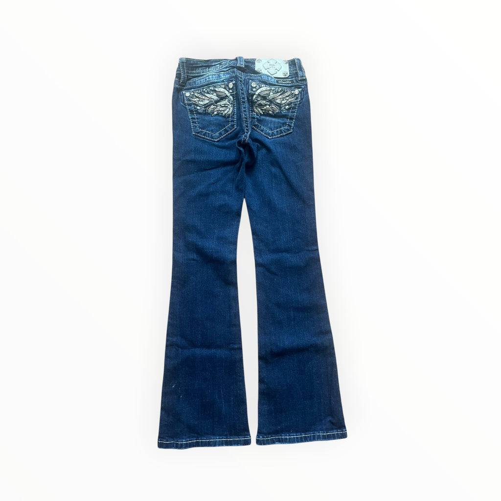 Miss Me Y2K Bootcut Jeans – Dark Wash Rhinestone Wings XS