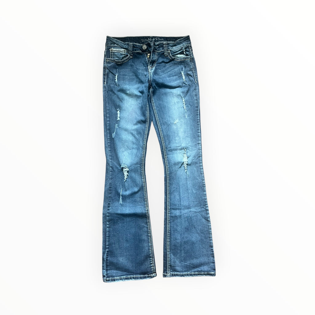 Y2K Wishful Park Distressed Bootcut Jeans S – Light Wash