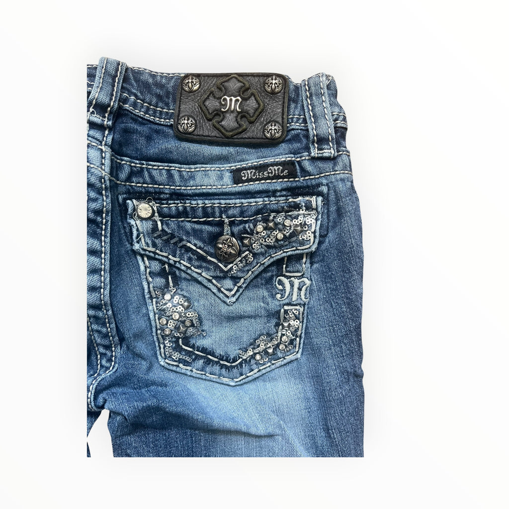 Miss Me Y2K Bootcut Jeans Damen – Größe XS – Blue Wash
