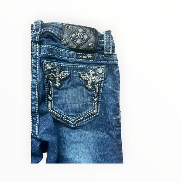 Y2K Miss Me Cross Pocket Bootcut Jeans Size XS – Dark Wash