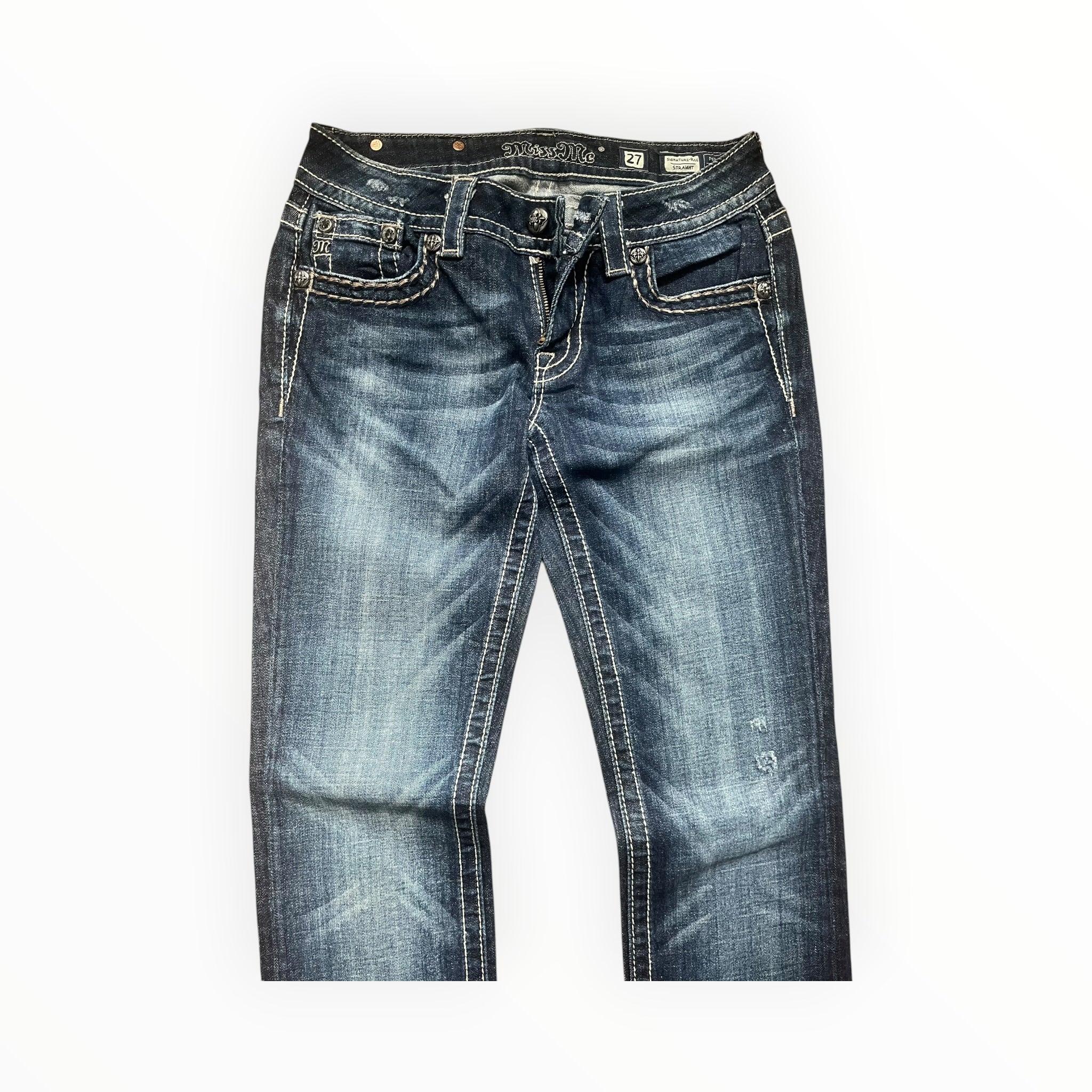 Miss Me Low Rise Straight Jeans – Dark Blue Wash