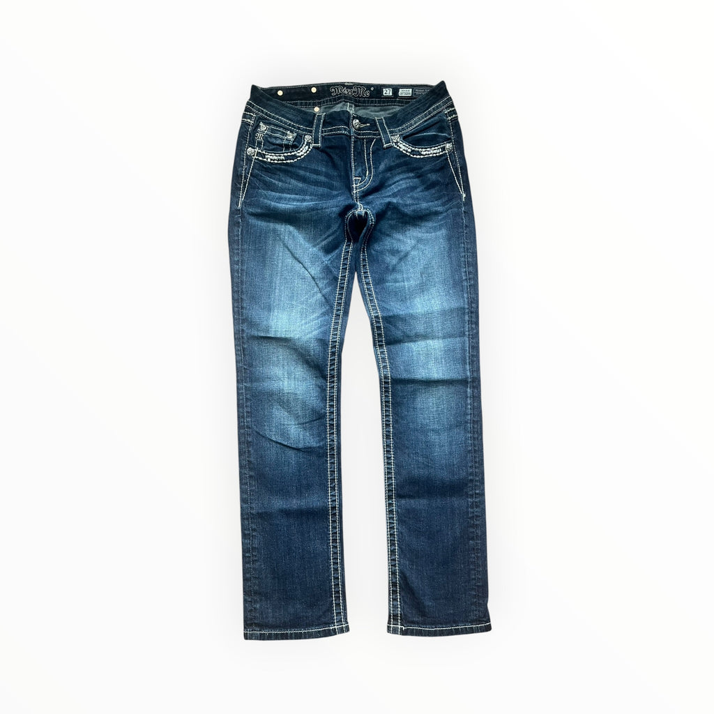 Miss Me Low Rise Straight Jeans – Dark Blue Wash