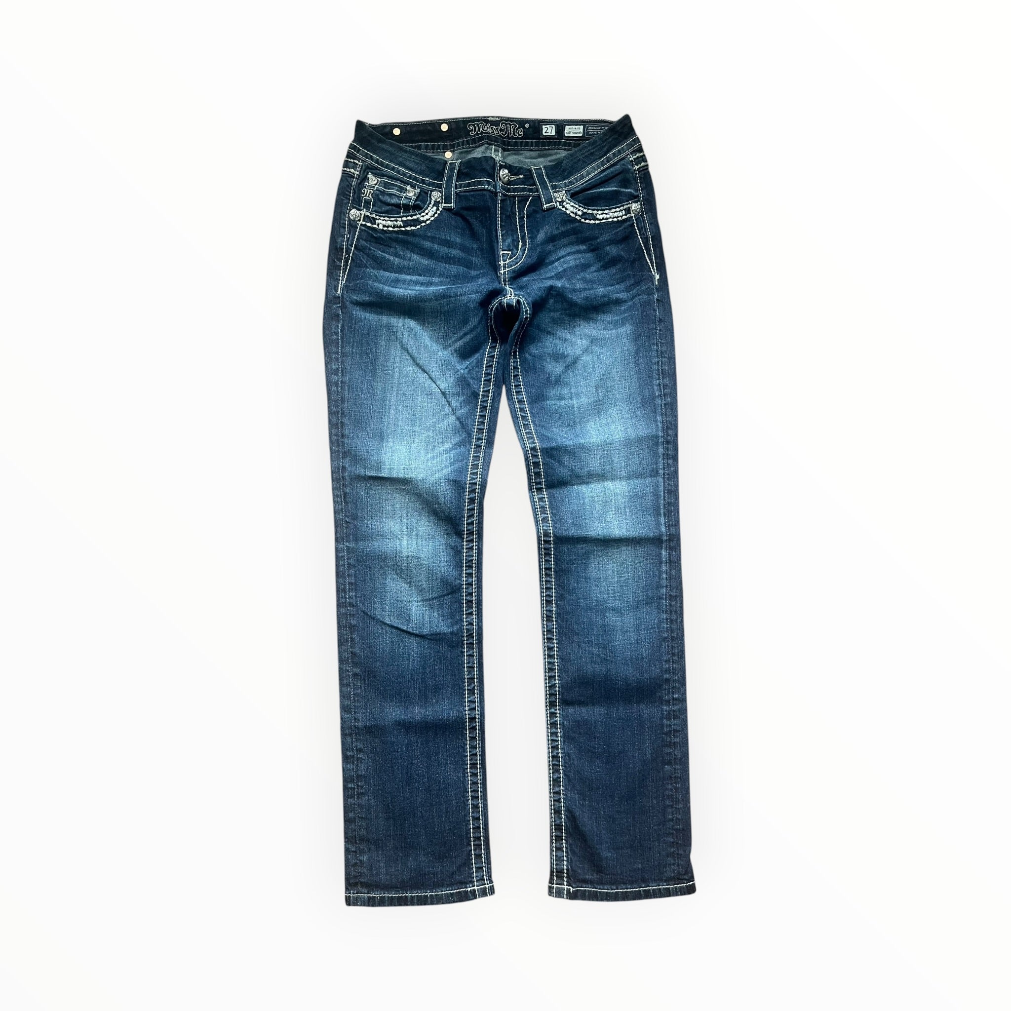 Miss Me Low Rise Straight Jeans – Dark Blue Wash