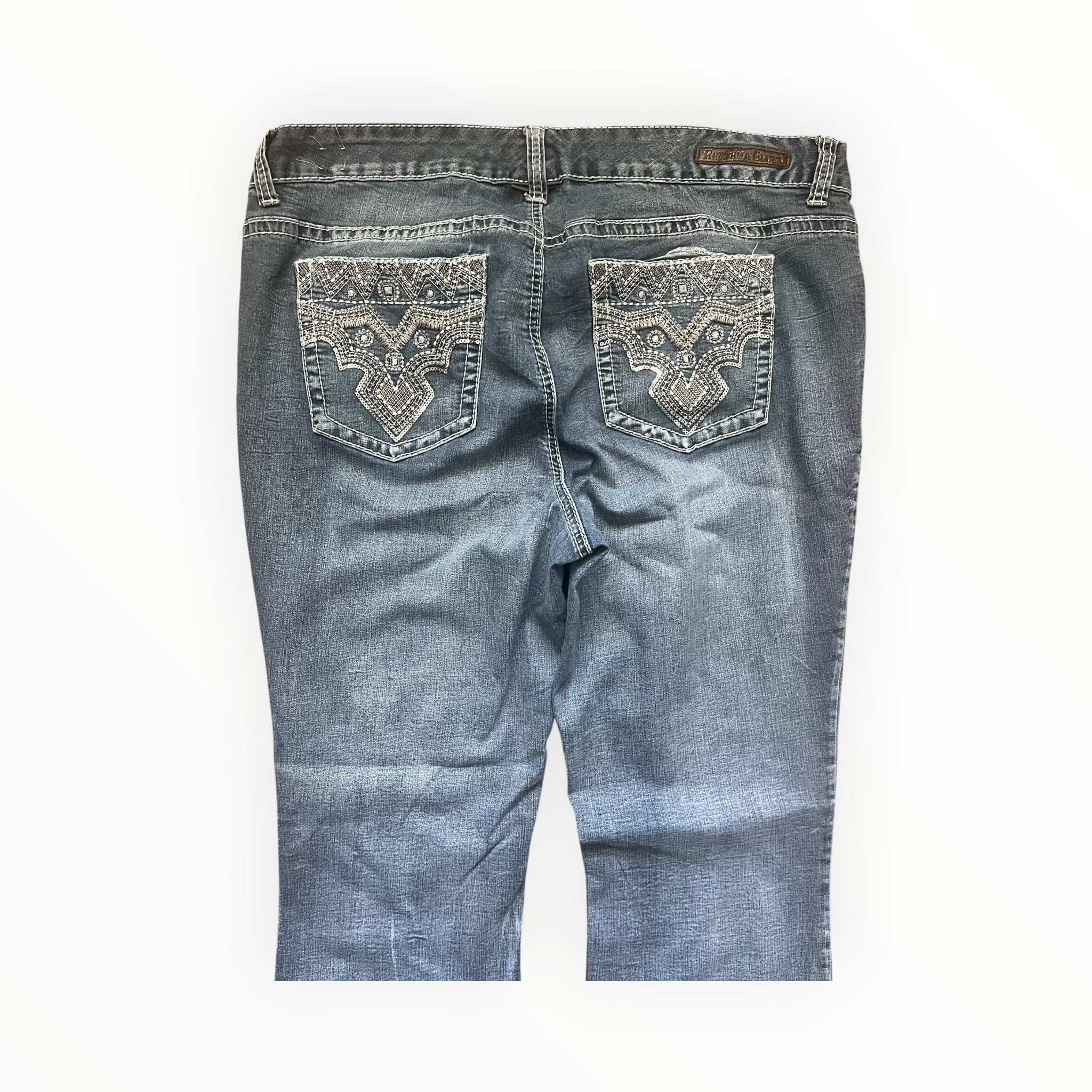 Y2K Embroidered Pocket Bootcut Jeans – Light Wash L