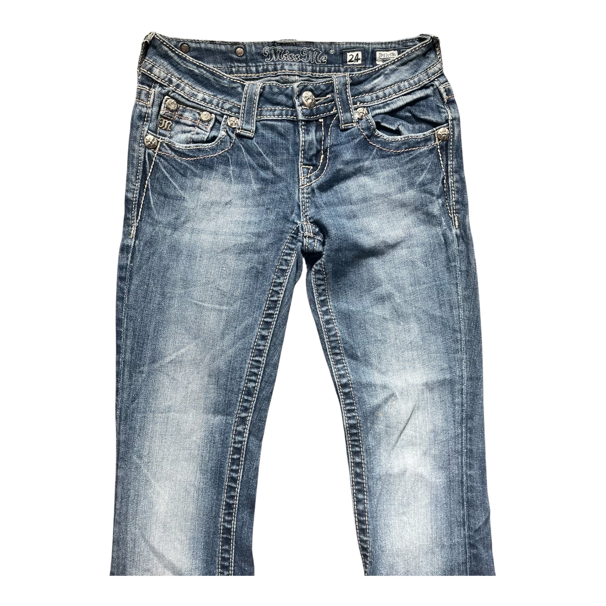 Miss Me Low Rise Bootcut Jeans mit besonderem Muster