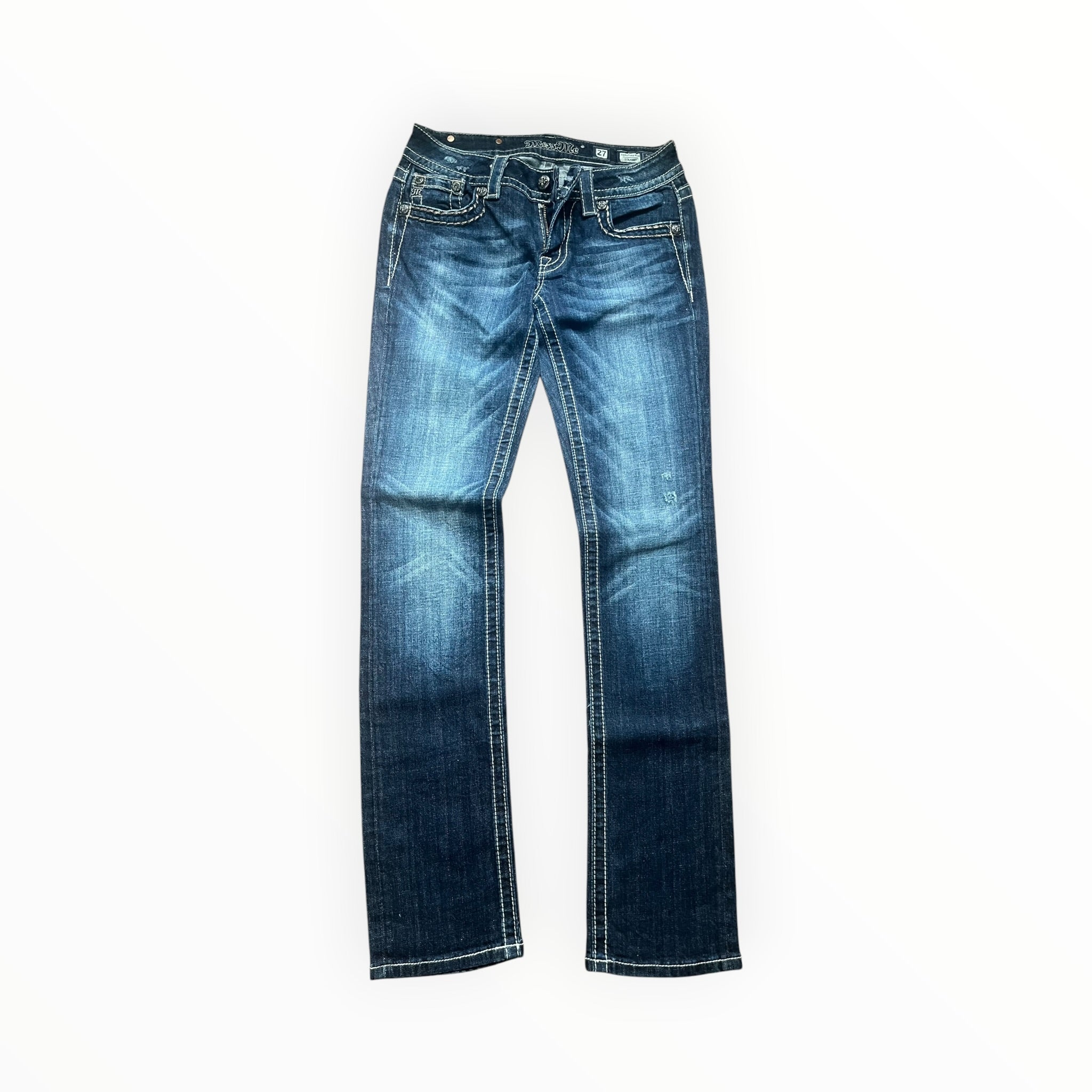 Miss Me Low Rise Straight Jeans – Dark Blue Wash