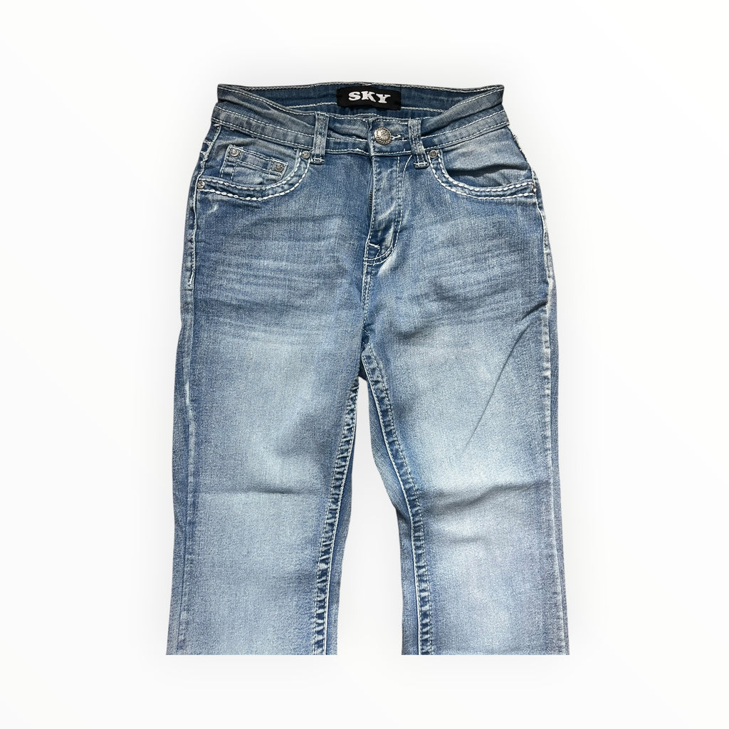SKY Premium Collection Y2K Skull Wing Bootcut Jeans – Light Wash S